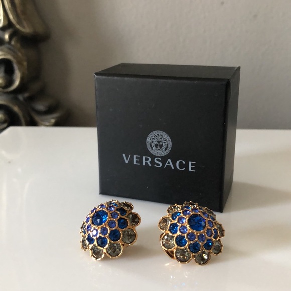 Versace Blue Crystal Embellished Clip-on Earrings - Picture 6 of 13